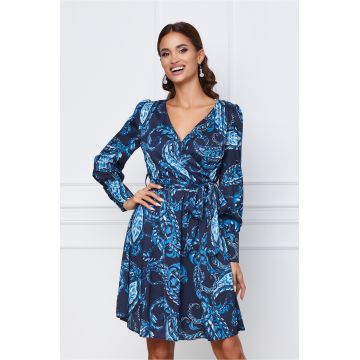 Rochie Dy Fashion bleumarin cu imprimeu albastru