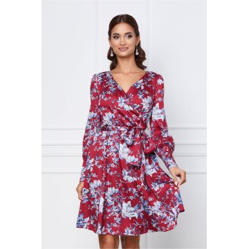 Rochie Dy Fashion bordo cu imprimeuri florale