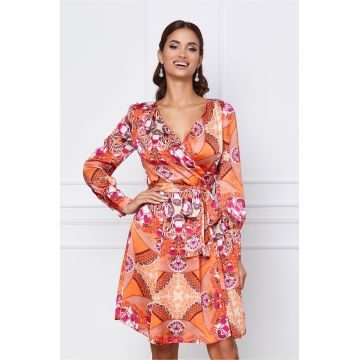 Rochie Dy Fashion orange cu imprimeuri fucsia