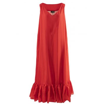 Rochie maxi de matase cu terminatie cu volane