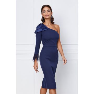 Rochie MBG bleumarin cu o maneca si funda maxi pe umar