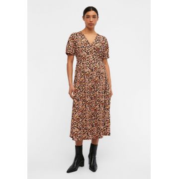 Rochie-midi cu croiala petrecuta si imprimeu floral