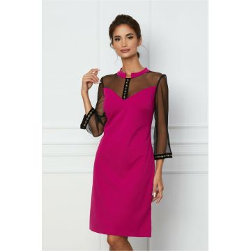 Rochie Moze magenta cu tull la bust si maneci