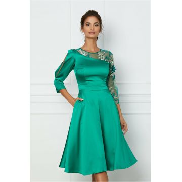 Rochie Moze verde cu dantela pe o maneca