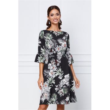 Rochie Samara neagra cu imprimeu tropical