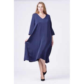 Rochie A-line bleumarin cu maneca lunga