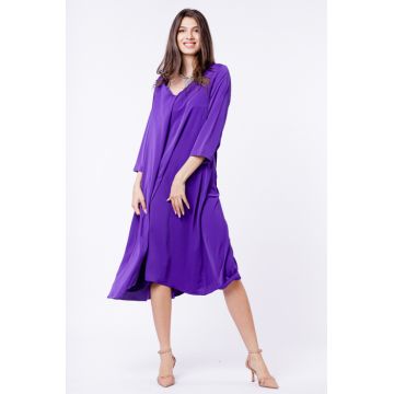 Rochie A-line violet cu maneca lunga