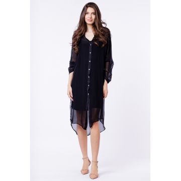 Rochie camasa din matase naturala neagra, cu dublura