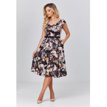 Rochie cu imprimeu floral si curea asortata