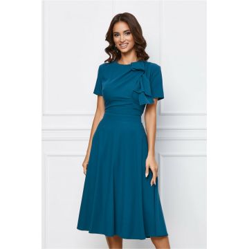 Rochie DY Fashion verde petrol cu funda la bust