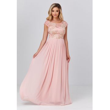 Rochie maxi cu broderie florala in partea superioara