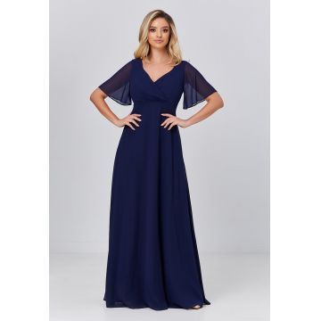 Rochie maxi cu decolteu cache-coeur si maneci evazate