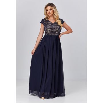 Rochie maxi cu decolteu in V si dantela