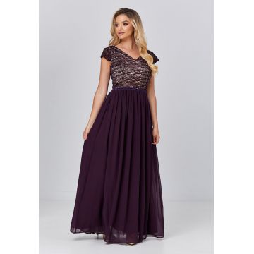 Rochie maxi cu decolteu in V si dantela