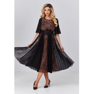 Rochie midi evazata cu maneci transparente