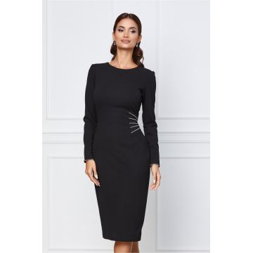 Rochie Moze neagra cu insertii metalice in talie