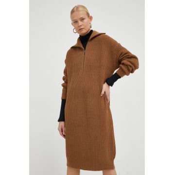 Drykorn rochie din lana culoarea maro, midi, oversize