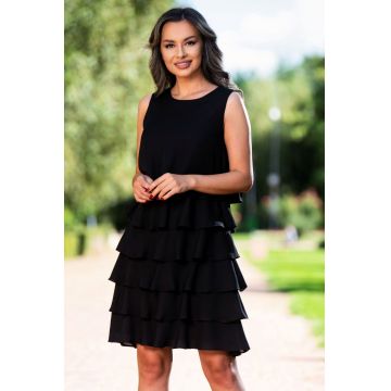 Rochie de ocazie Effect neagra din voal cu volane