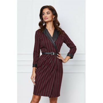 Rochie Dy Fashion bordo cu dungi si curea din piele