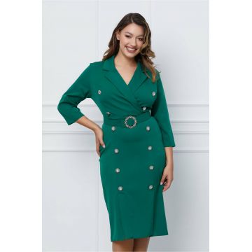 Rochie Electra verde tip sacou cu nasturi si curea in talie