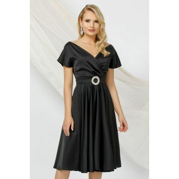 Rochie eleganta Pretty Girl de ocazie neagra in clos din tafta