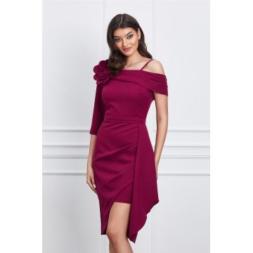 Rochie MBG bordo cu floare maxi la umar