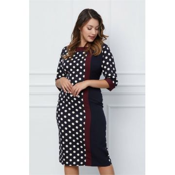 Rochie Mira bleumarin-bordo cu buline