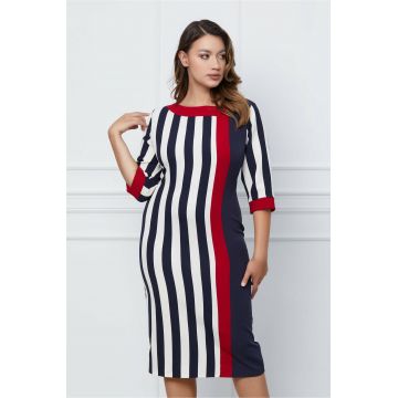 Rochie Mira bleumarin-bordo cu dungi