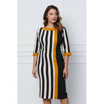 Rochie Mira galben-negru cu dungi