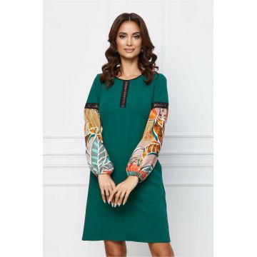 Rochie Moze verde cu maneci orange