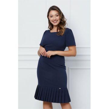Rochie Sorina bleumarin cu volan plisat la baza