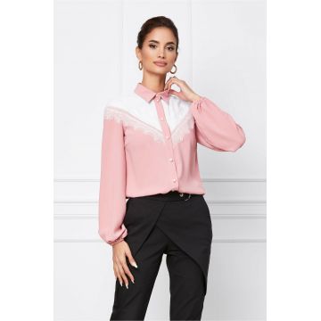 Camasa LaDonna roz cu dantela si nasturi perlati Camasa LaDonna roz cu dantela si nasturi perlati