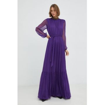 Nissa rochie de matase culoarea violet, maxi, evazati