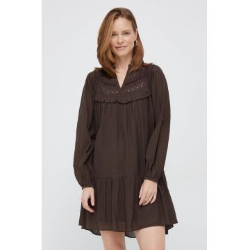 Pepe Jeans rochie culoarea maro, mini, drept