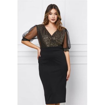 Rochie Ilona neagra cu paiete si maneci din tulle