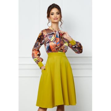 Rochie MBG lime cu imprimeuri maro la bust