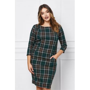 Rochie Nadia verde cu carouri albe si buzunare Rochie Nadia verde cu carouri albe si buzunare