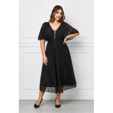 Rochie Ranya neagra din tull cu sclipici