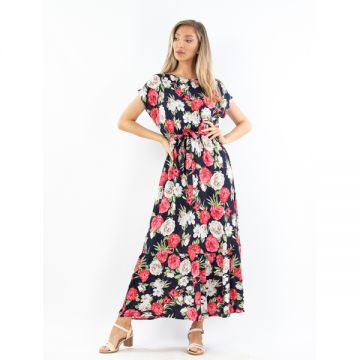 Rochie Dama Panza Duffye Rosu si Bej
