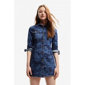 Rochie de denim cu imprimeu abstract