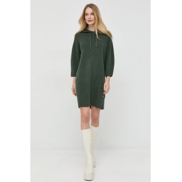 Armani Exchange rochie din lana culoarea verde, mini, oversize