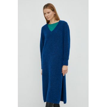 Gestuz rochie din lana Alpha culoarea albastru marin, midi, oversize