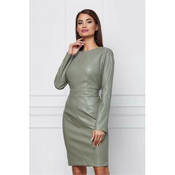 Rochie Dy Fashion olive din piele ecologica in croi conic