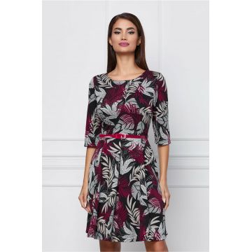 Rochie Mara neagra cu imprimeu rosu si curea in talie