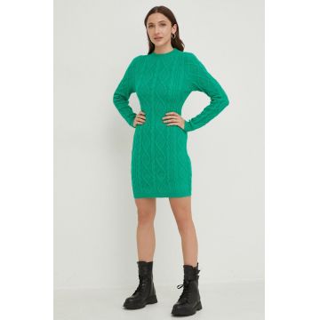 Answear Lab rochie din lana culoarea verde, mini, mulata