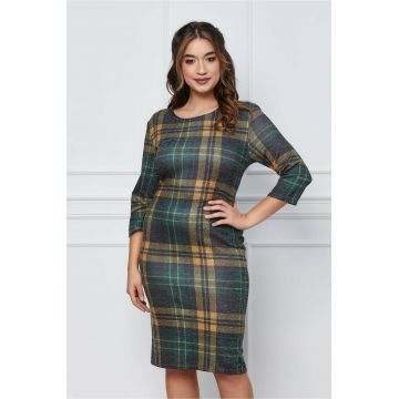 Rochie Dora verde cu carouri galbene