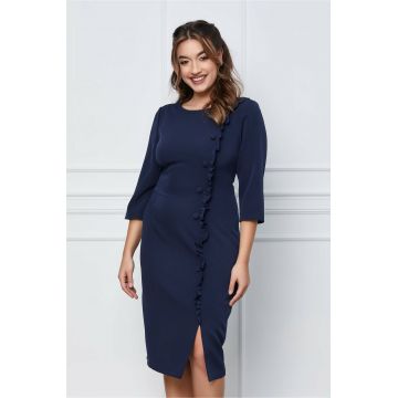 Rochie Hanna bleumarin cu nasturi si volane