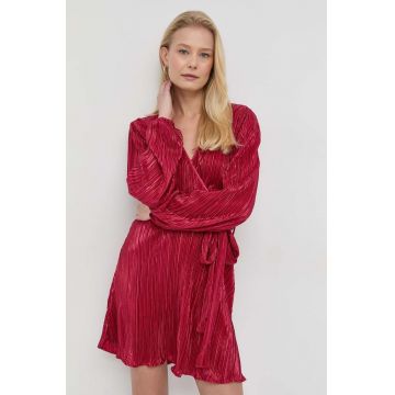 Bardot rochie culoarea rosu, mini, evazati