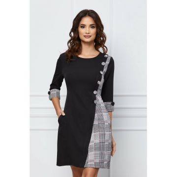 Rochie MBG neagra cu carouri gri si nasturi