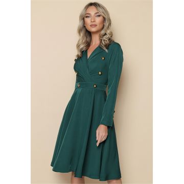 Rochie MBG verde cu nasturi decorativi pe bust